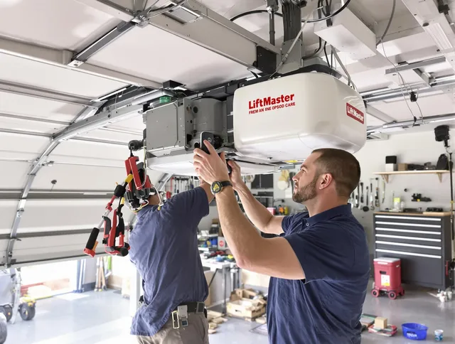 Somers Garage Door Repair technician performing advanced diagnostics on garage opener in Somers