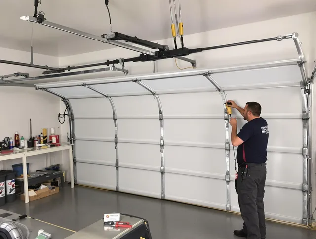 Somers Garage Door Repair certified technician performing overhead door system repair in Somers