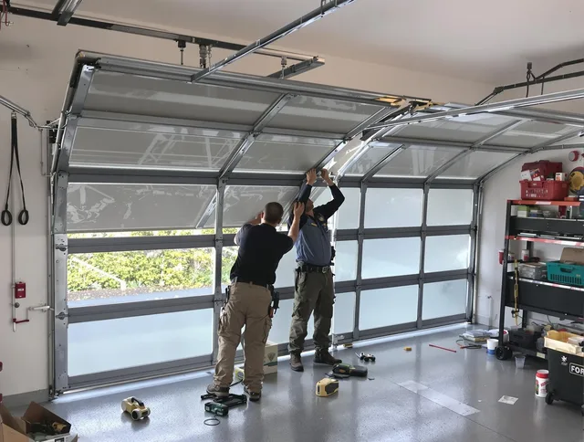 Somers Garage Door Repair expert performing precise panel replacement on Somers garage door